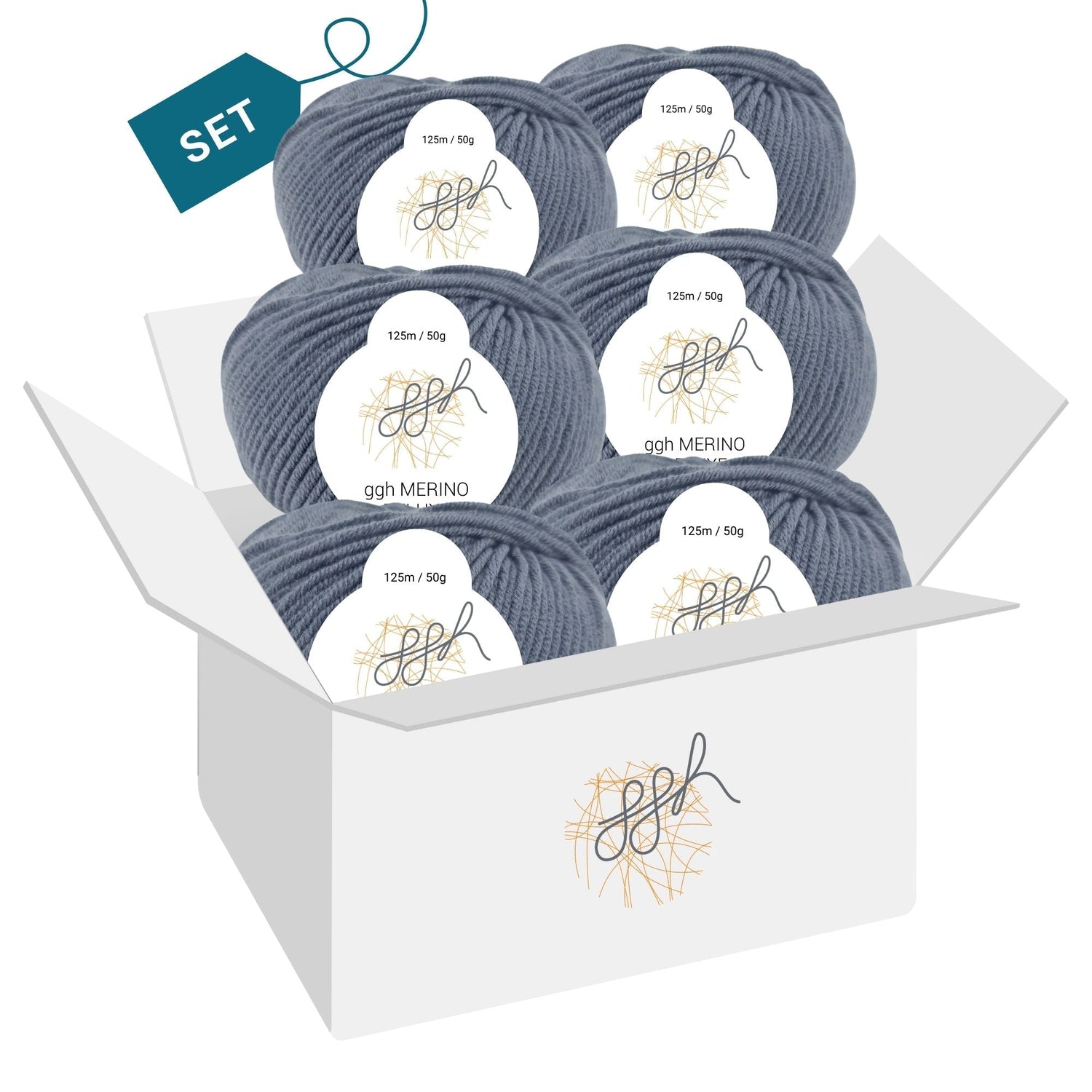 ggh Merino Deluxe - 300g Set (6x50g) - 004 - Mittelgrau - ggh Wolle