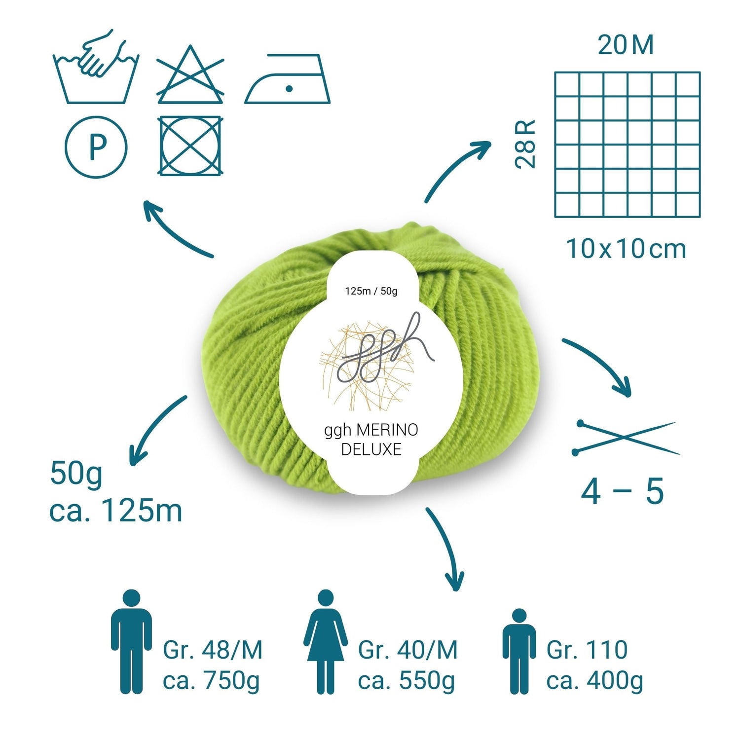 ggh Merino Deluxe - 300g Set (6x50g) - 020 - Moos - ggh Wolle