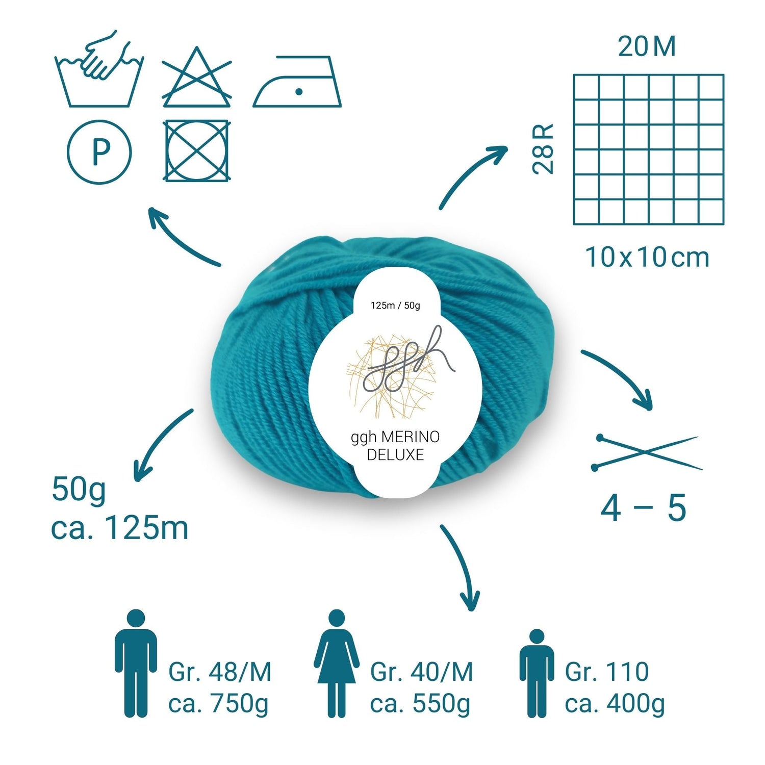 ggh Merino Deluxe - 300g Set (6x50g) - 025 - Ozeangrün - ggh Wolle