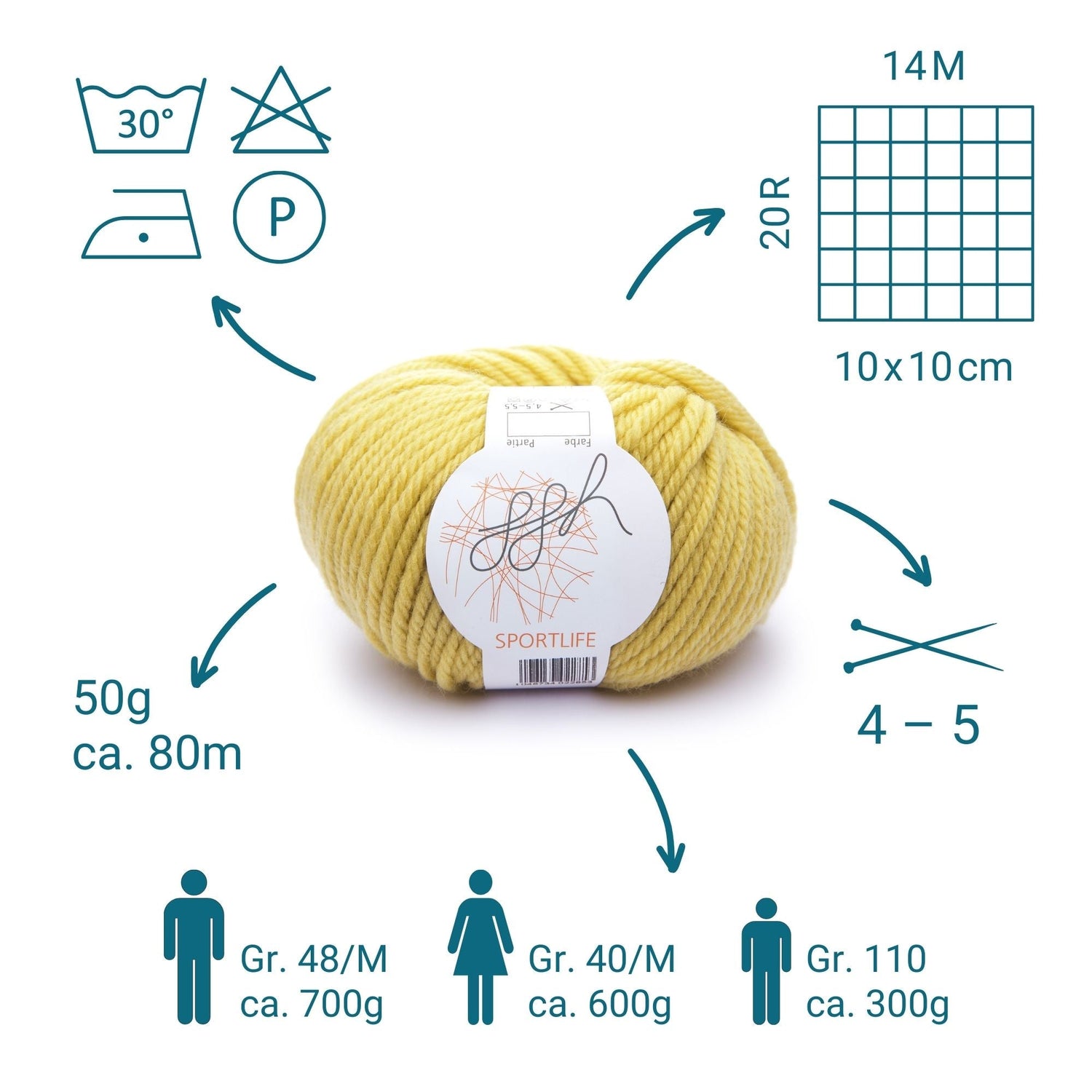 ggh Sportlife Box | Set mit 300g (6x50g) | 048 – Senfgelb - ggh Wolle