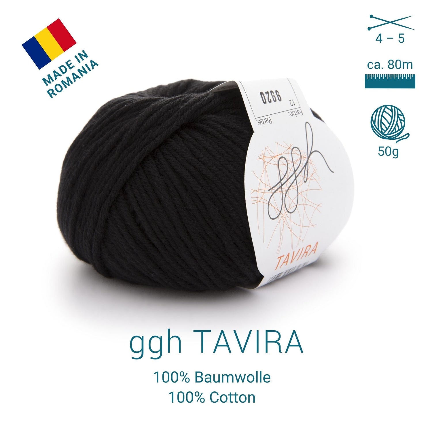 ggh Tavira | 100% Baumwolle | 80m/50g | 012 - Schwarz - ggh Wolle