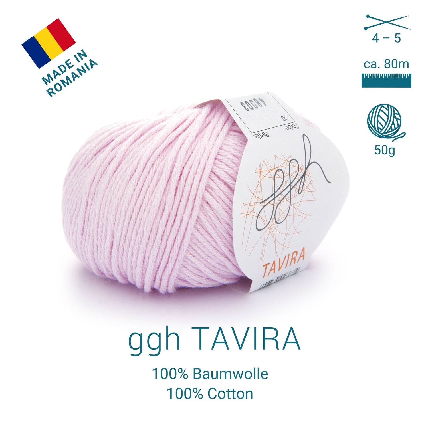 ggh Tavira | 100% Baumwolle | 80m/50g | 030 - Hellrosa - ggh Wolle