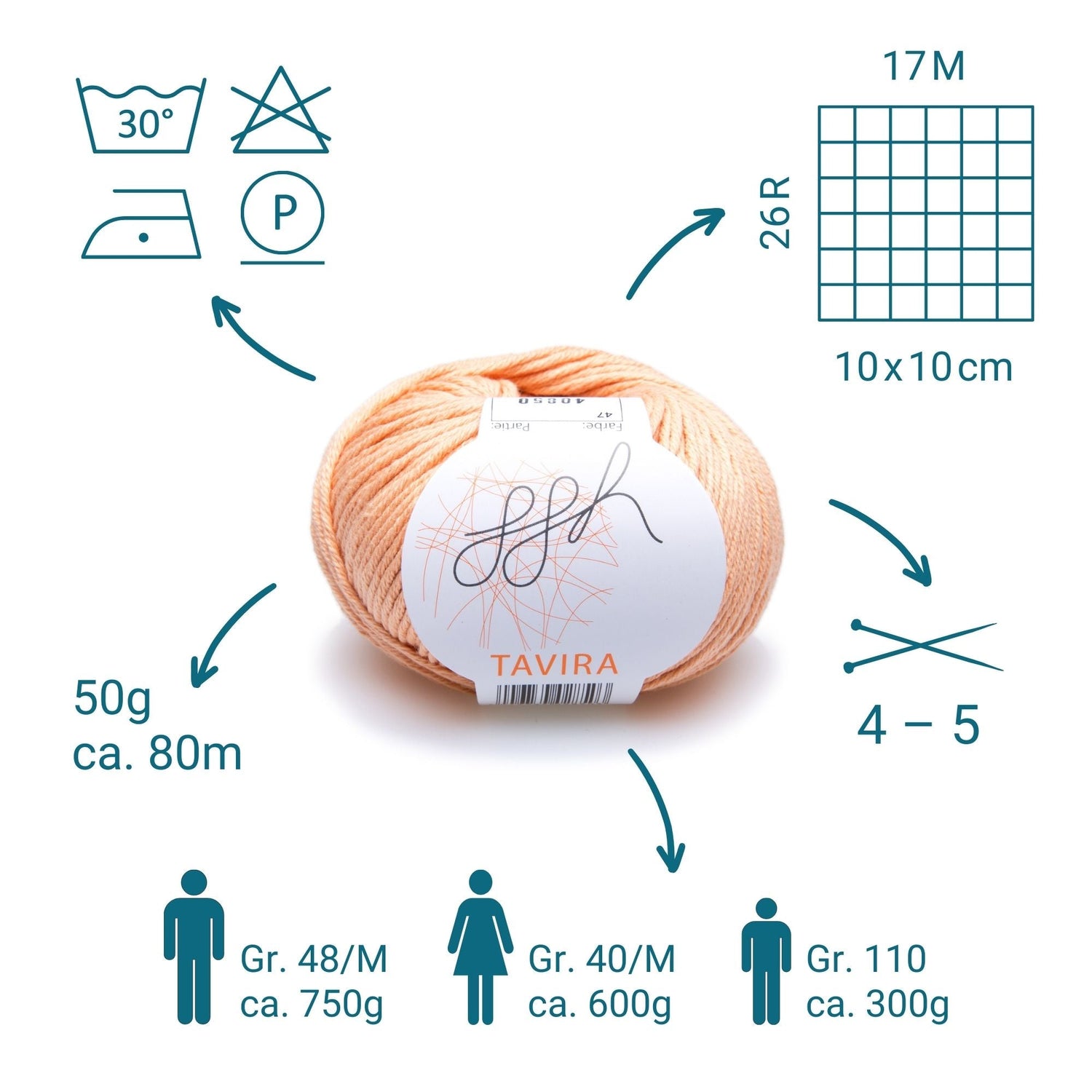 ggh Tavira | 100% Baumwolle | 80m/50g | 047 - Apricot - ggh Wolle