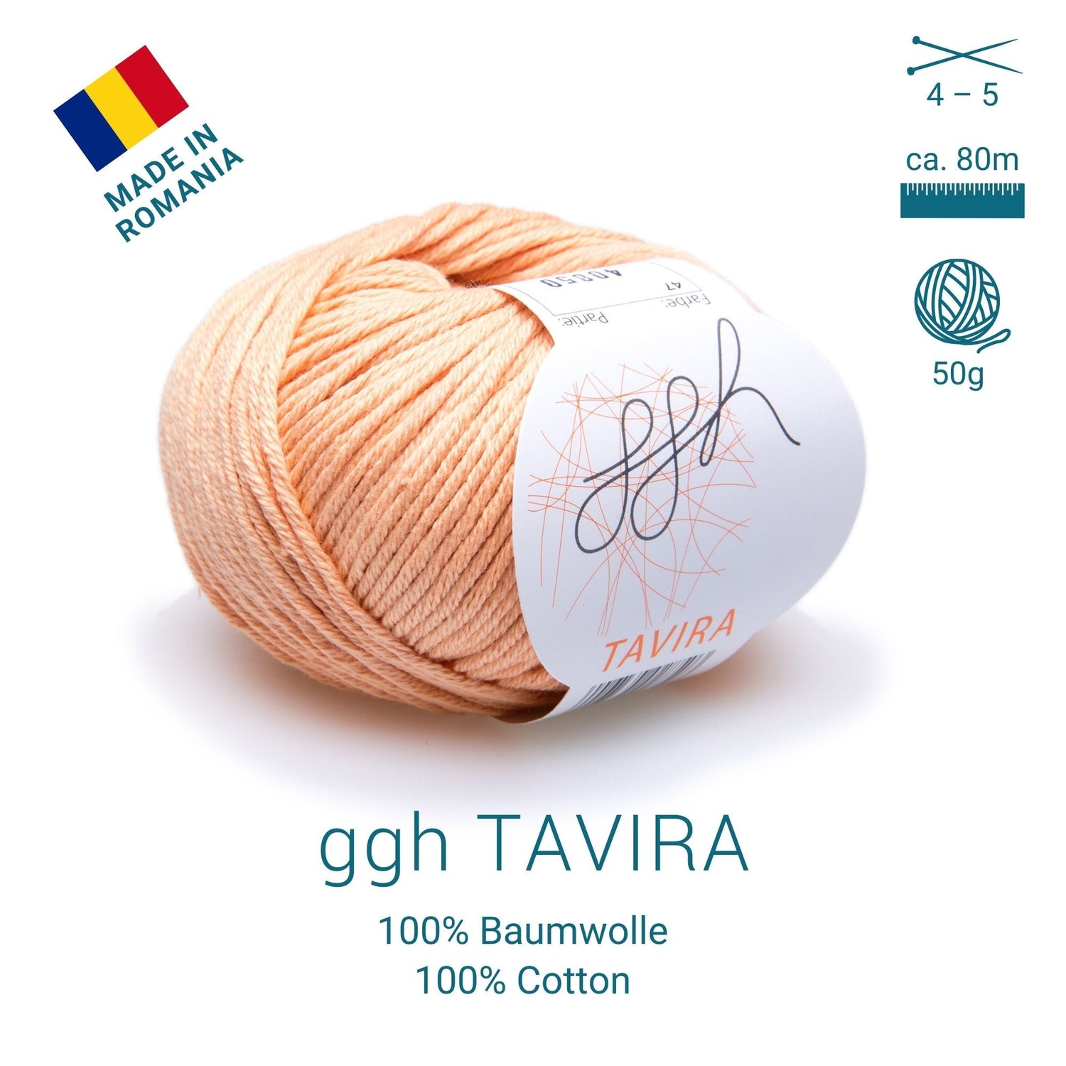 ggh Tavira | 100% Baumwolle | 80m/50g | 047 - Apricot - ggh Wolle